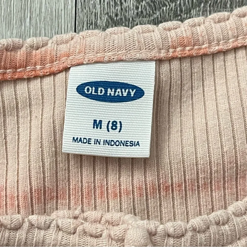 Old Navy Girl’s Orange Tie-Dye Striped Pullover Ribbed Short Sleeve Top Size 8
